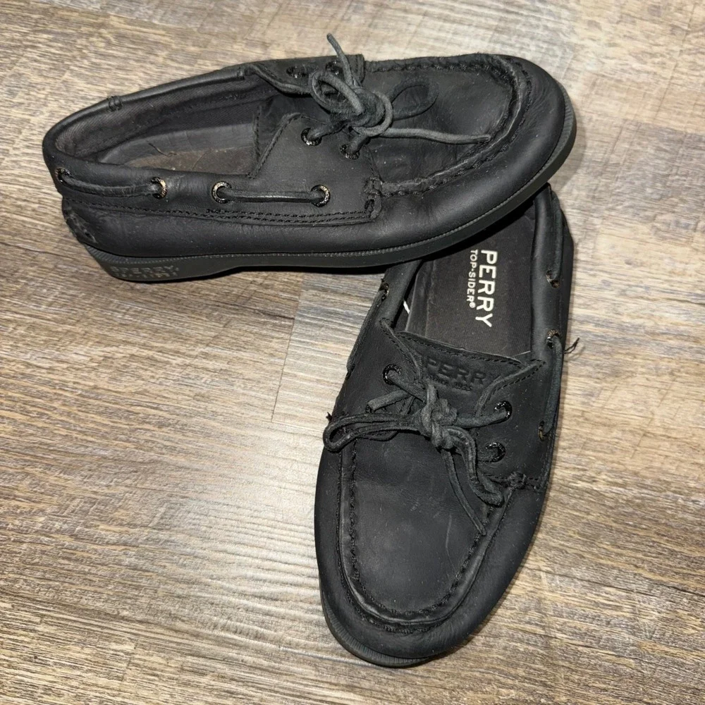 Sperry Top-Sider AO Boys 13M Black Leather Authentic Original 2 Eye Boat Shoes